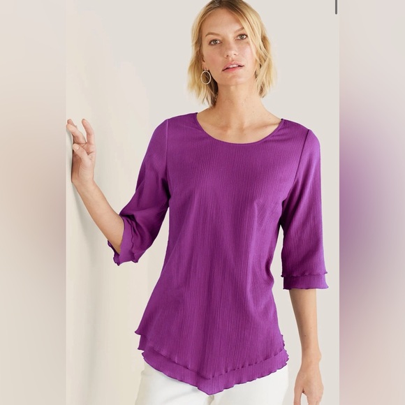 Soft Surroundings Tops - EUC Soft Surroundings Vibrant Purple Gauze Scoop Neck 3/4 Sleeve Tunic